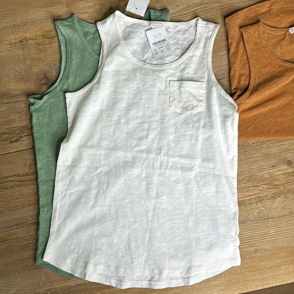 Crew Cuts Size M Cotton Tanks.  Green, Ivory, Terracotta.
